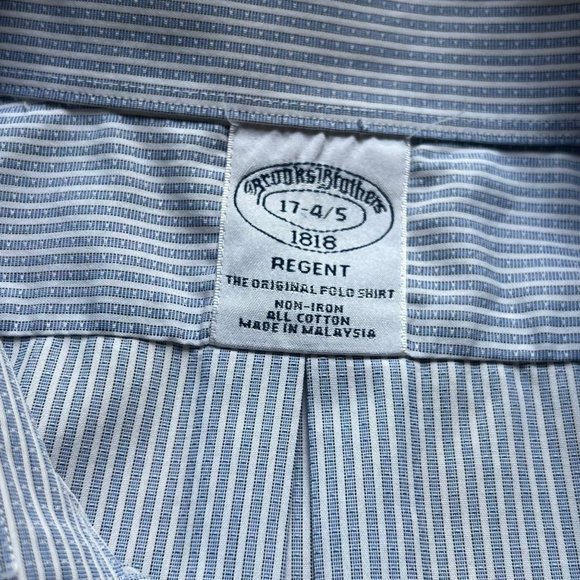 Brooks Brothers Men's 17 4/5 Regent Blue White Stripes Long Sleeve Button Down - Picture 2 of 9